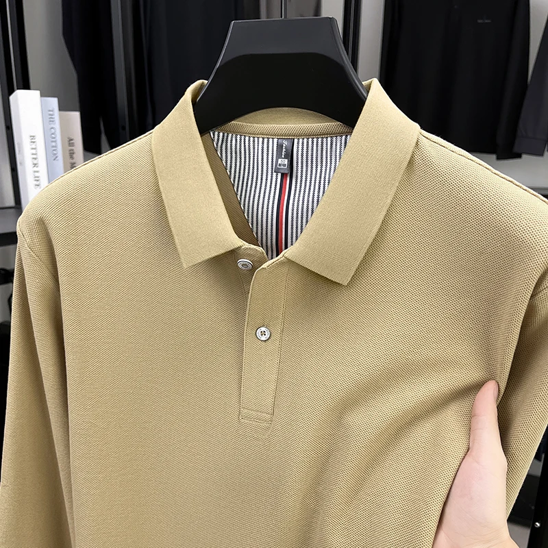 

100% pure cotton long sleeve polo shirt men's autumn new high-end brand fashion comfortable Korean casual lapel golf T-shirt