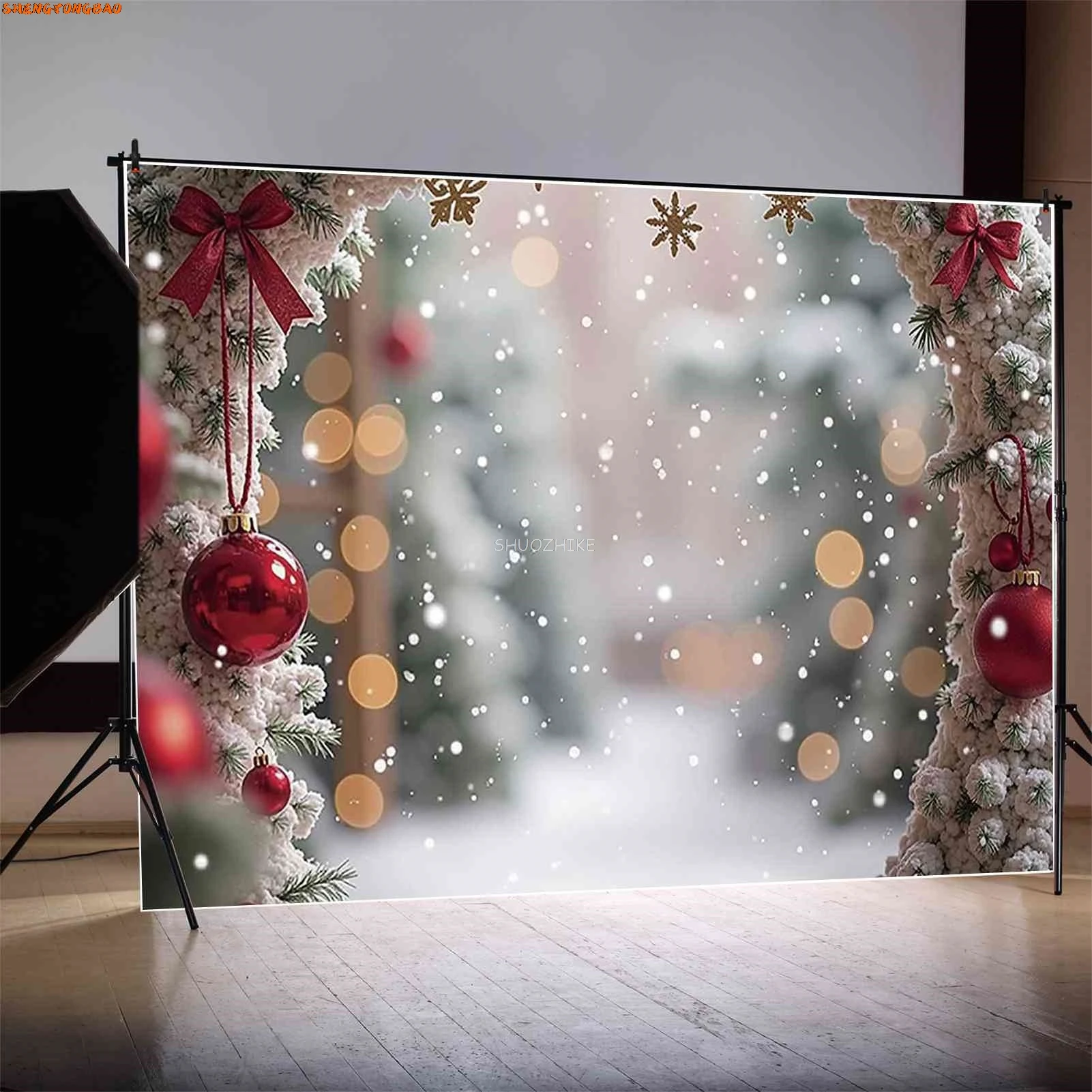 Globe à neige arrière-plans de Noël, champ d'hiver, flocon de neige, cadeaux enrichis, photozone, fournitures de studio photo pour enfants