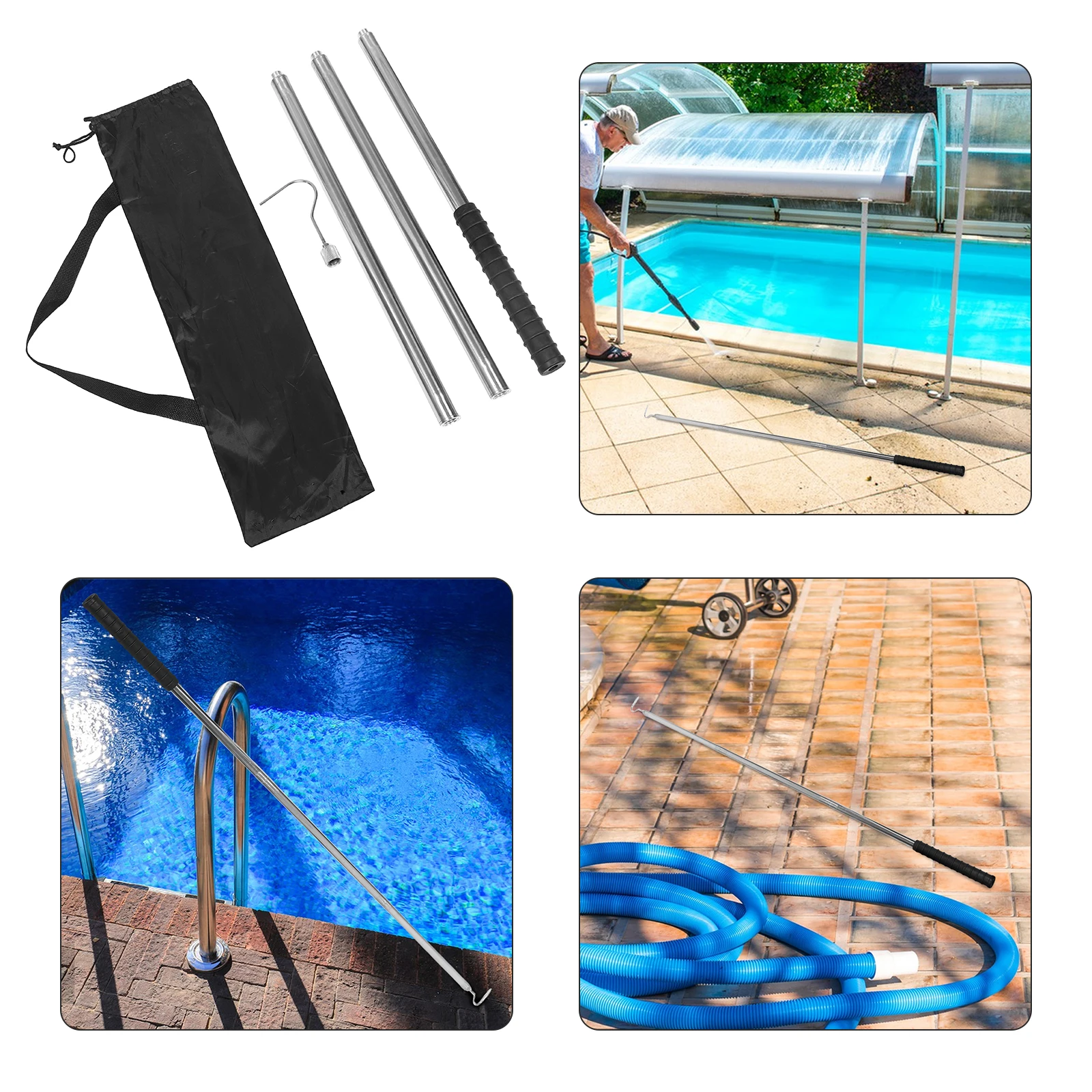 

Stainless Steel Pool Hook Heavy Duty Basket Adjustable H Detachable Rod Gripping Tool Skimmer Pole Clean Tools