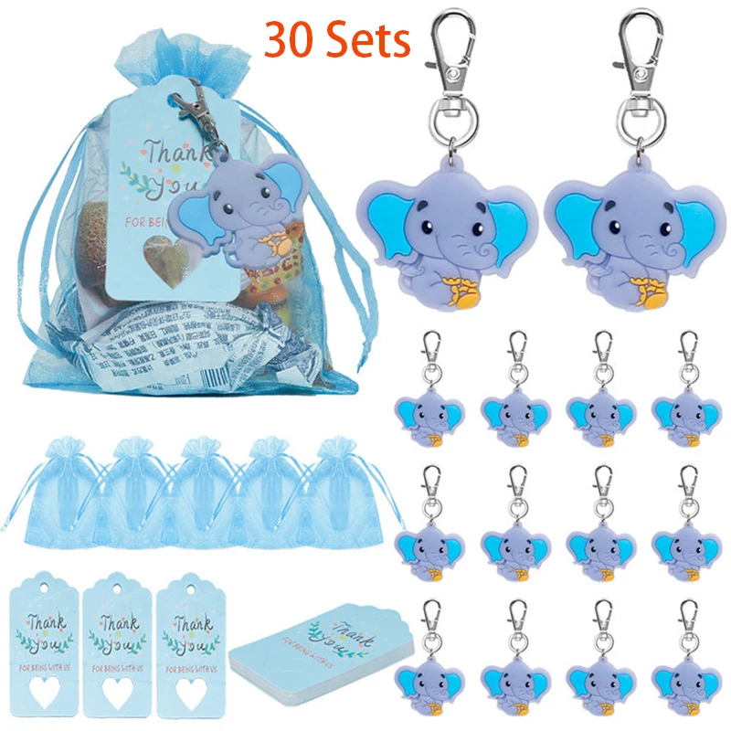 30 Sets Baby Shower Return Favor Elephant Keychains for Elephant Theme Party Favor Boys Girls Birthday Party Supplies