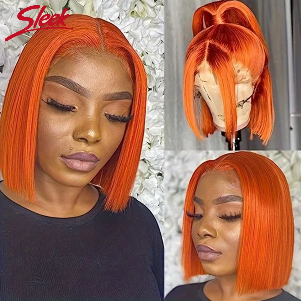 

Ginger Short Bob Lace Front Wigs 100% Human Hair Wigs Bob Lace Wigs For Women Ombre Blonde Orange Indian Straight Lace Wig