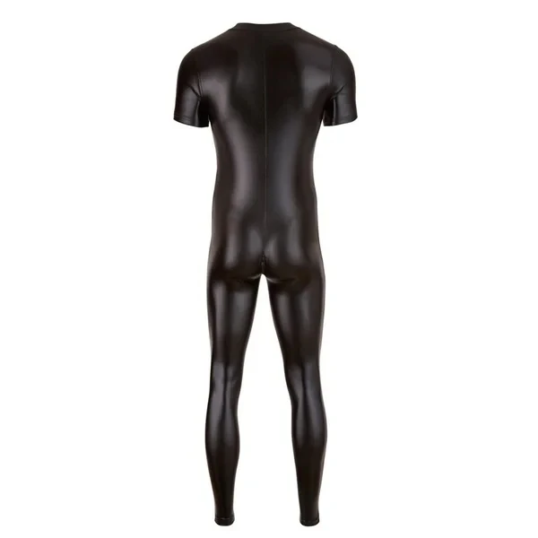 Sexy Male\'s PU Leather Catsuit For Men Tight Skin Full Bodysuit Jumpsuit Front Zipper Open Crotch Latex Zentai Suit Costume 3XL