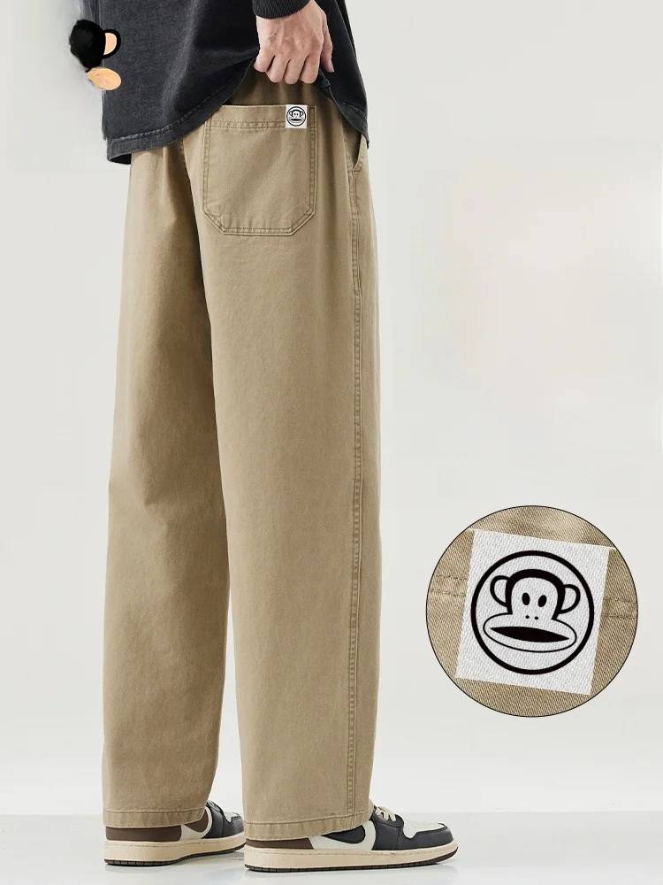 

Рабочие брюки PaulFrank из чистого хлопка, мужские свободные прямые повседневные длинные брюки, осенняя новинка, в стиле ретро, молодежный стиль