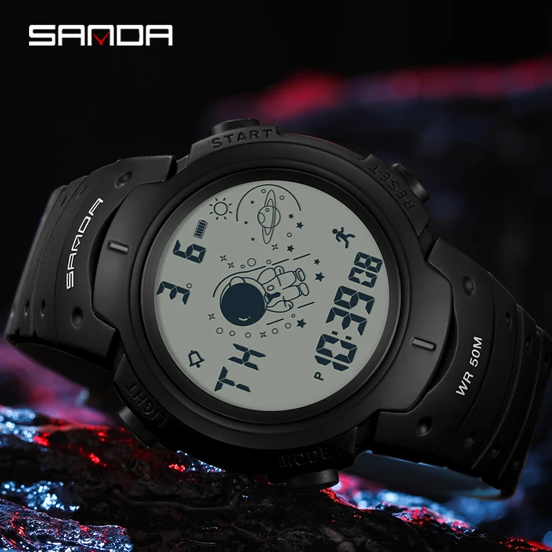 

SANDA 2155 New Digital Men Sports Watch LED Luminous Wristwatches Boy And Girl Electronic Waterproof Brand Student Stop Watches