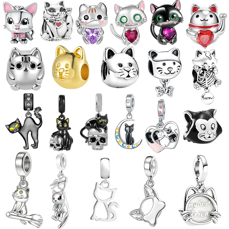 Gran oferta, fabricación DIY, serie Kitty-Cat & Naughty Black Cat, abalorio colgante compatible con pulsera de plata europea Original, regalo de joyería