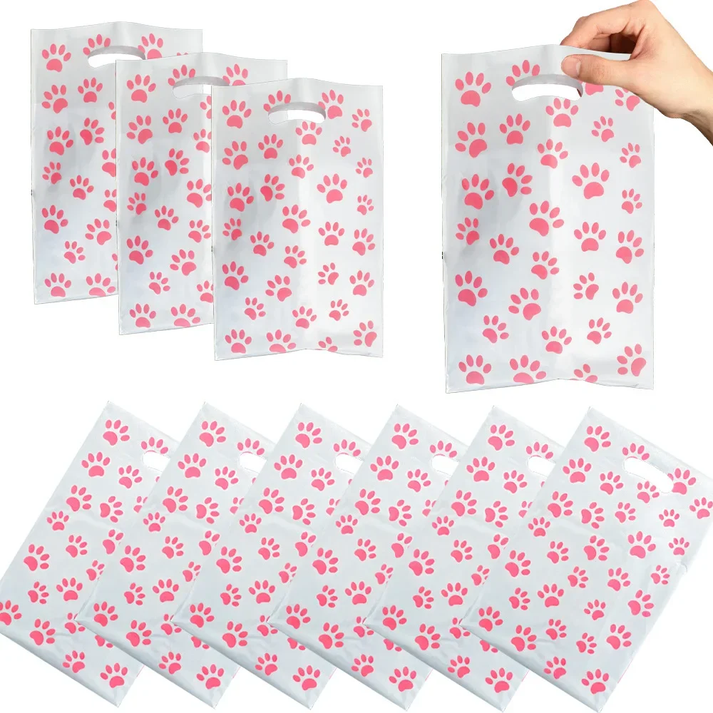 Pink Dog Paw Print Gift Bags Cat Footprints Candy Bags For Pet Party Supplies Birthday Parties Decorations Dog Paw Party Favors