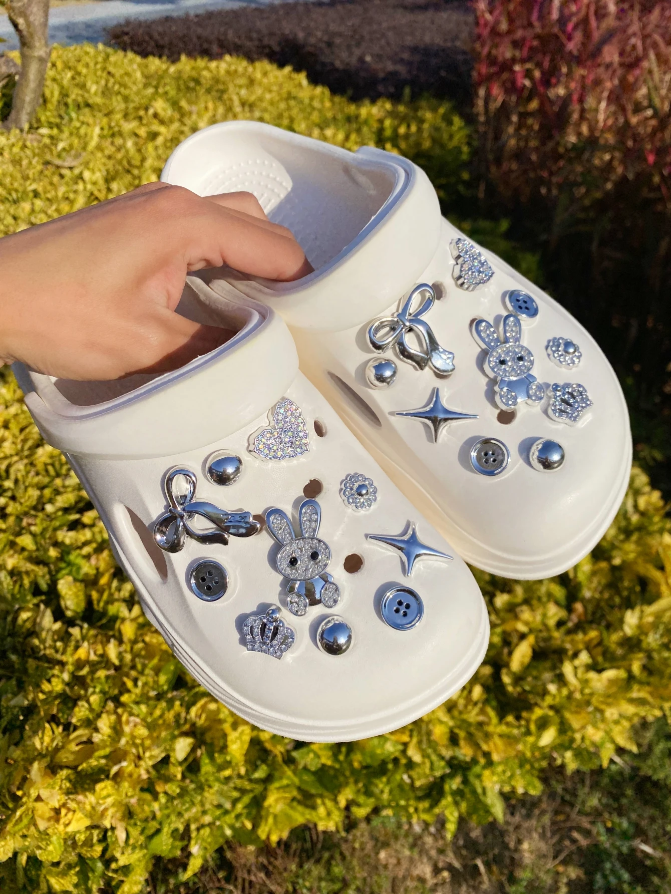 20 Silver Rabbit Bow heart-shaped Shoes for DIY Casual Accessories - An interesting way to personalize your shoes