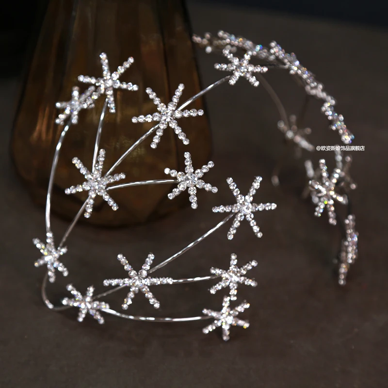 Snowflake Girl Hairbands Star Headbands Hair Women Pageant Diadem Head Jewelries Bridal Wedding Tiaras Hair Accessories Crowns