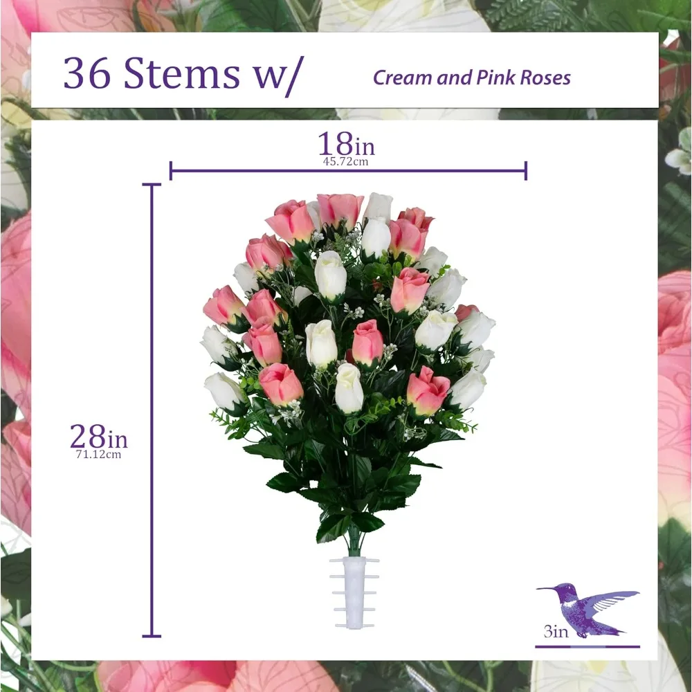 زهور المقبرة الاصطناعية - الورود الكريمية والوردية - سرج زهرة الرأس ومجموعة مطابقة لديكور Gravesite