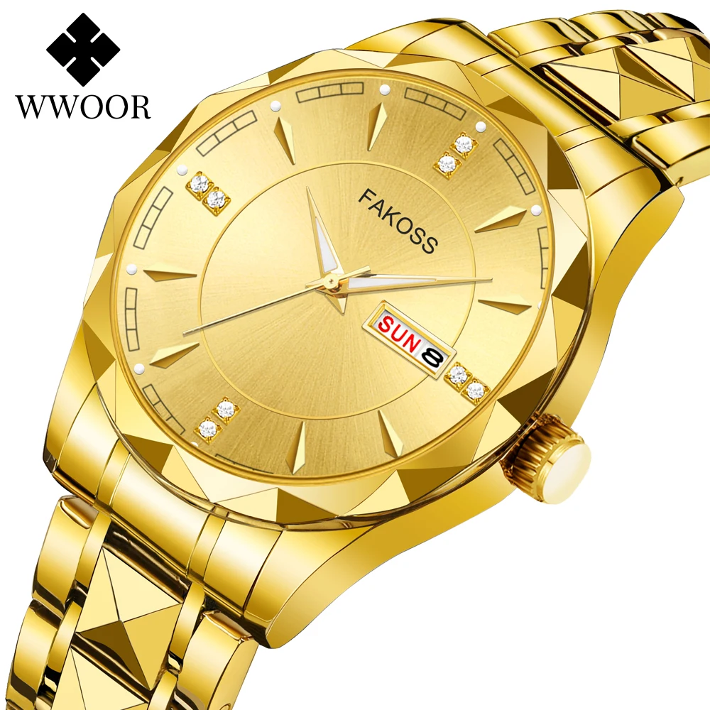 

WWOOR Luxury Man Wristwatch Waterproof Luminous Watch for Men Week Date Stainless Steel Sport Men's Quartz Watches reloj hombre