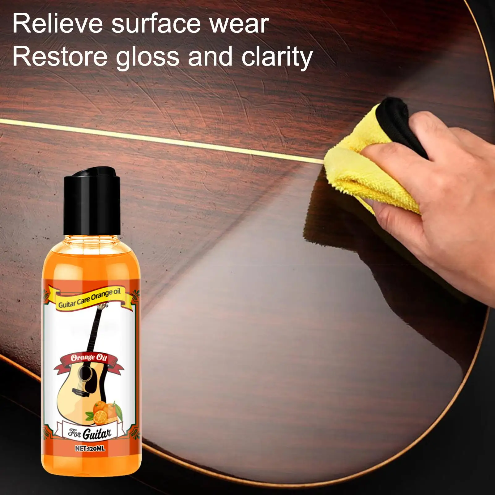 Griffbrett-Conditioner, Gitarrenpflegeöl, Reiniger, Politur-Set, 120 ml, Polieröl, tragbare Gitarrenpflege, Orangenöl mit Reinigungstuch