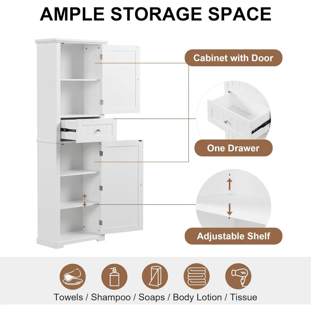 Armoire de rangement haute en lin, armoire en lin autoportante avec 2 portes et 1MEL, organisateurs de stockage, 67.3 po