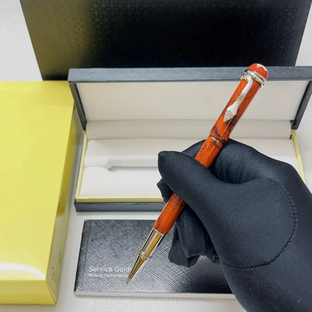 Luxury Fountain Pens Orange Marble Pattern Writing Pen with Silver Tone Trim Elegant Design for Office Business and Gift Giving