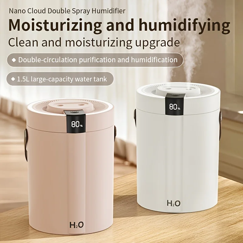 1.5L Dual-Mist Spray Humidifier Wireless Quiet Portable Air Humidifier with Night Light Suitable for Home,office, Desktop Use