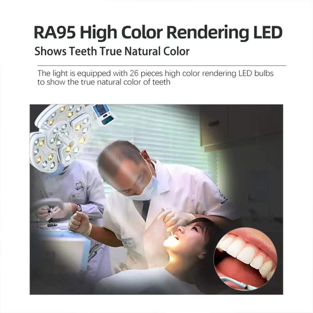 TDOUBUY 38W Surgical LED Lamp - 26-LED Shadowless Ceiling Light for Dental/Implant/Vet, Touch Control 90V-230V