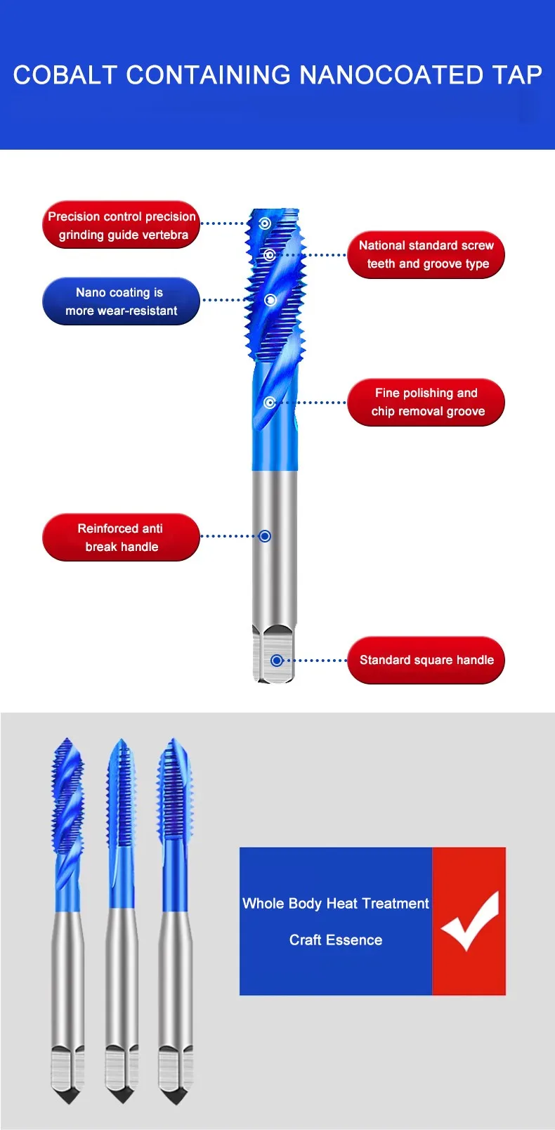 Azzkor Spitze/Spirale/gerade Nut Gewinde bohrer m35 Kobalt mit blauer Nano beschichtung Edelstahl Spezial werkzeuge – Detail 3