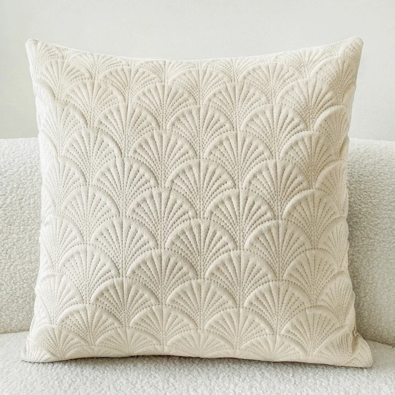 

Sofa Pillowcase Beige Grey Scallop Design Velvet Cushion Cover 45x45cm High Quality Decorative Pillow Cover for Livingroom Decor