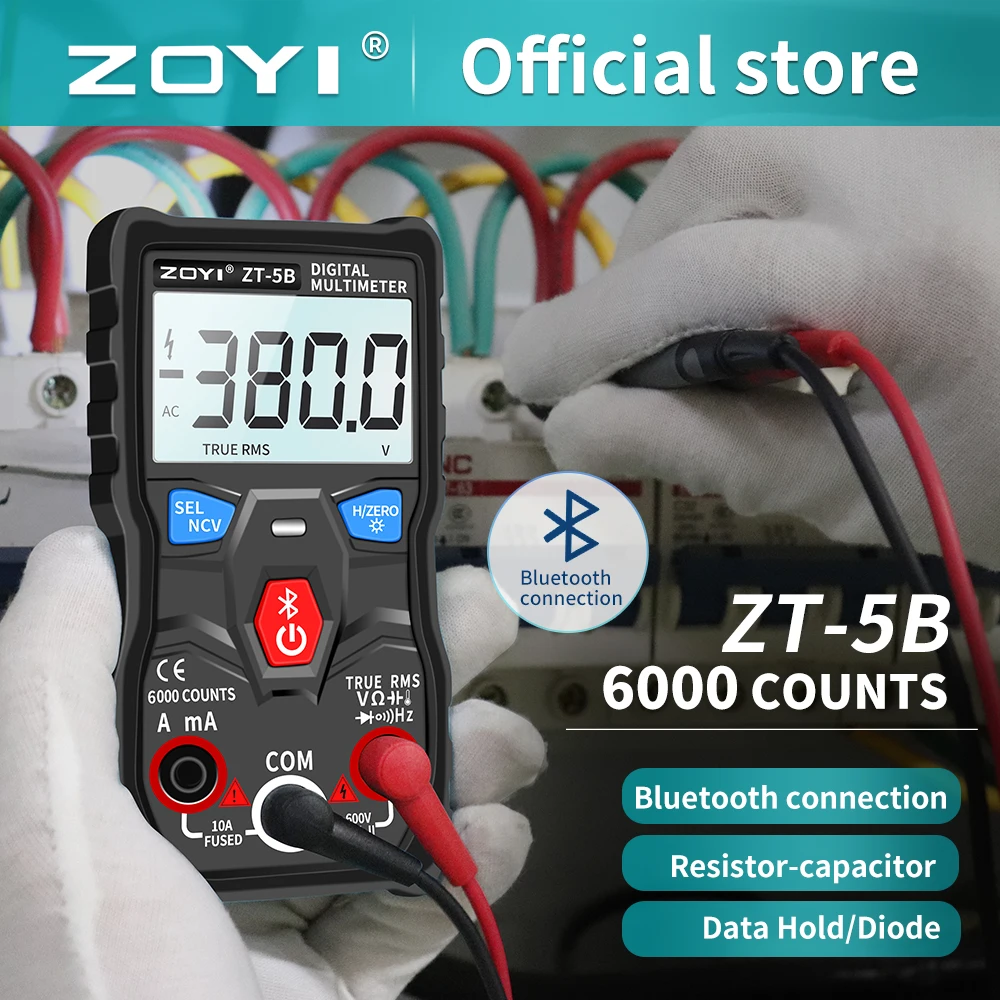 ZOYI 6000 Contagens Voltímetro Volt Amp Ohm Hz Diodo NCV Multímetros ZT-5B Multímetro Digital Sem Fio Auto-Ranging True RMS
