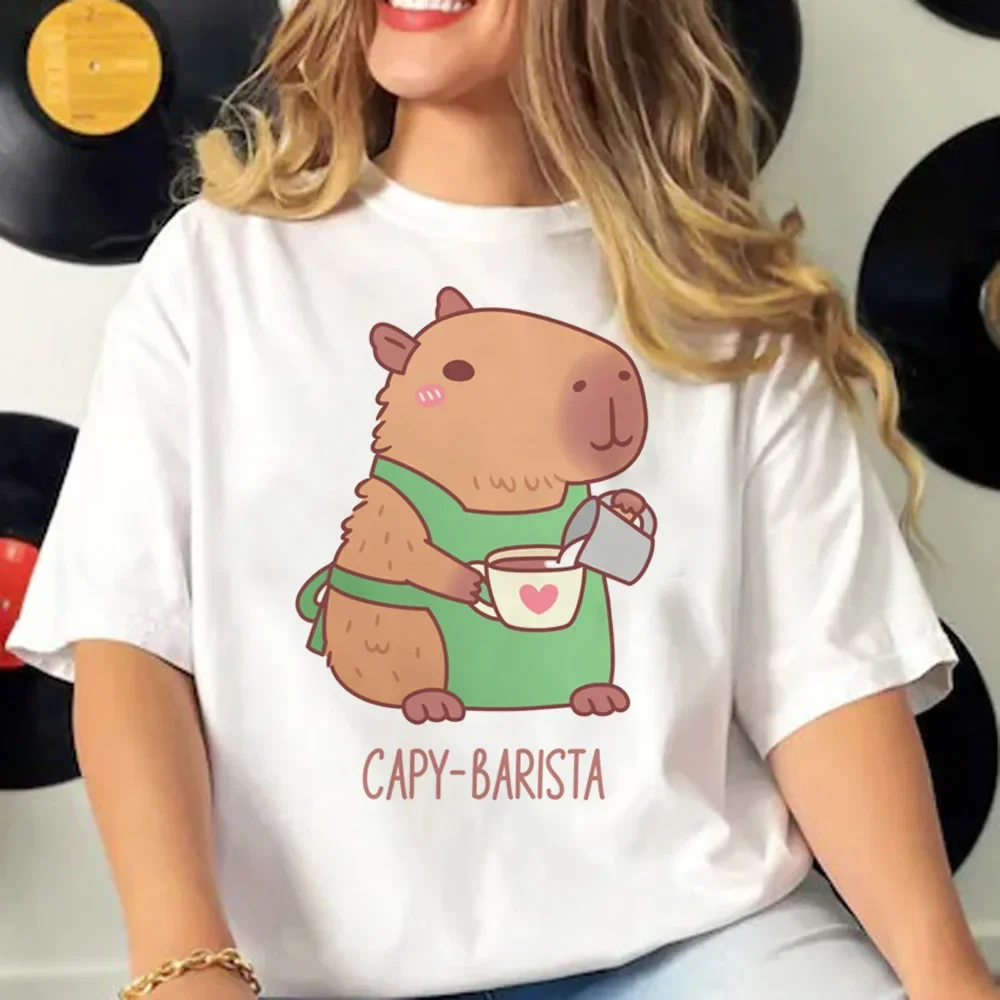 Capybara T-shirts Women Manga Graphic Tee Harajuku Top Female Japanese Manga Designer Clothing image 5