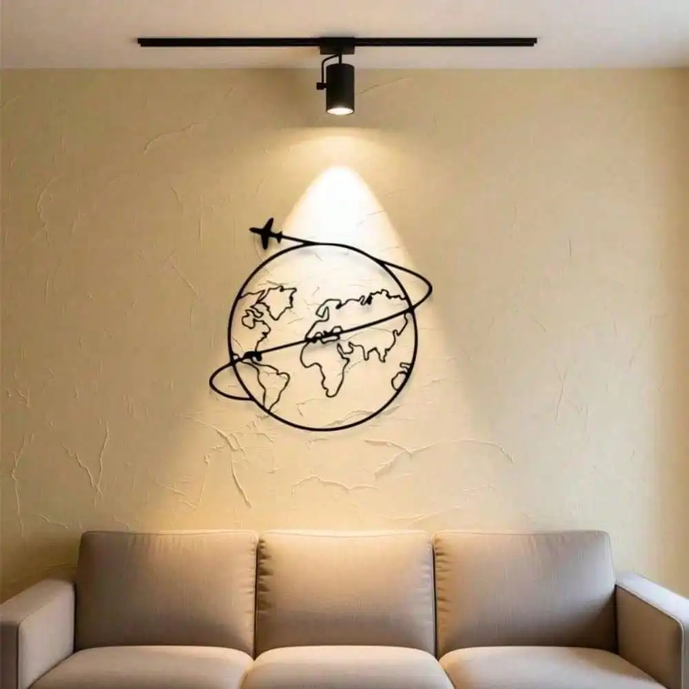 Modern World Map Metal Wall Art Airplane Decor Minimalist Office Living Room Travel Gift Rustproof Hanging Unique Home Ornament