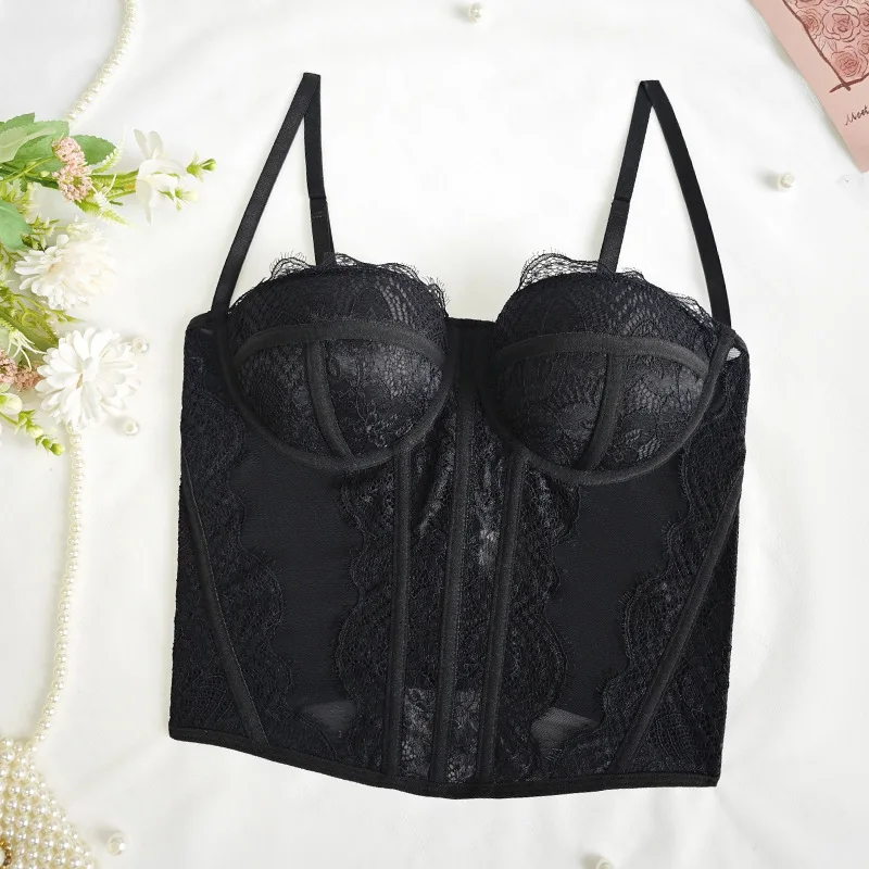 

New Fashion Chic Crop Top Women Sexy Lace 2000s Aesthetic Clothes Y2k Black Tank Camis Ladies Emo Club Streetwear Corset Femme