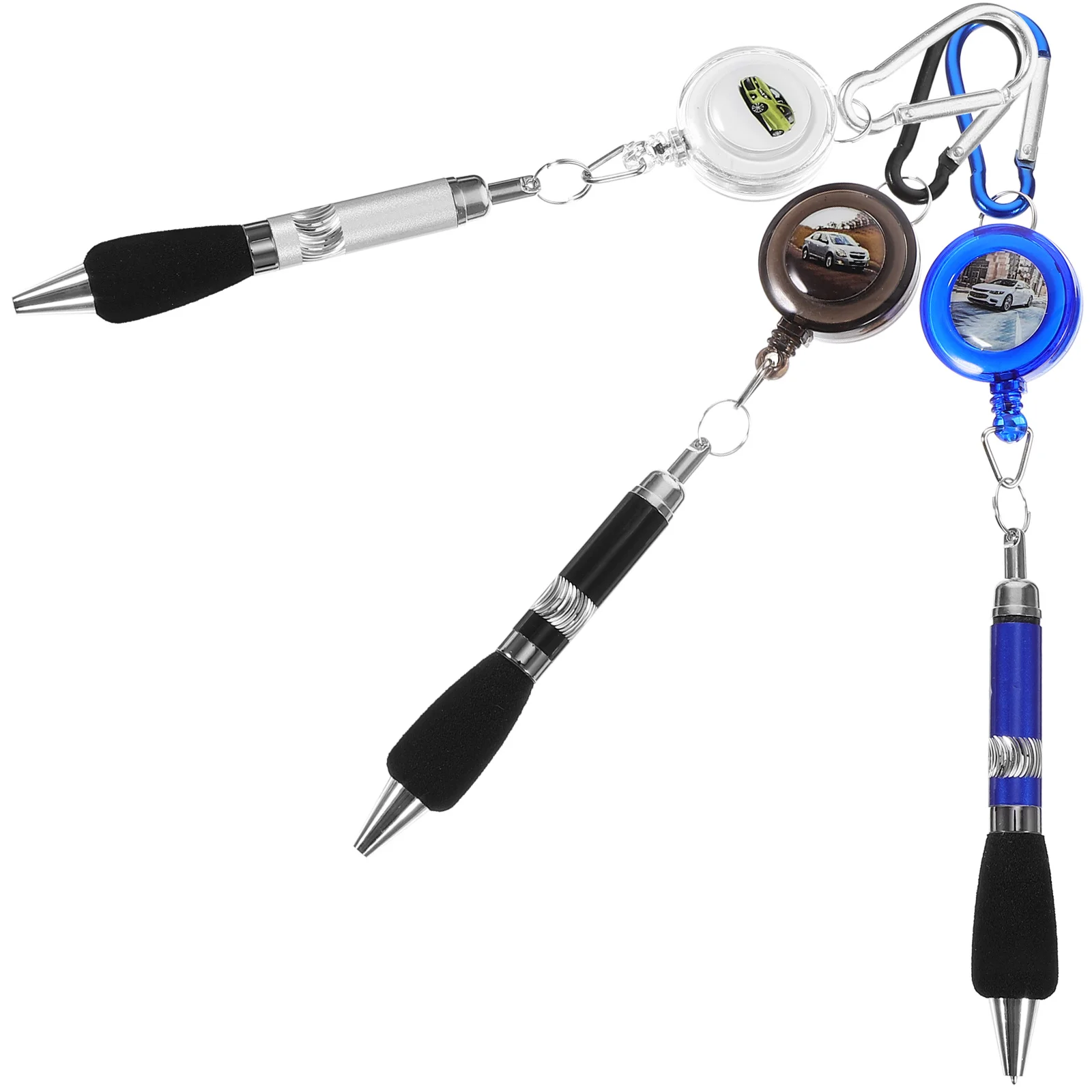 5 pezzi 3 in 1 retrattile porta badge penna clip da cintura portachiavi moschettone colori misti plastica metallo inchiostro blu cancello liscio