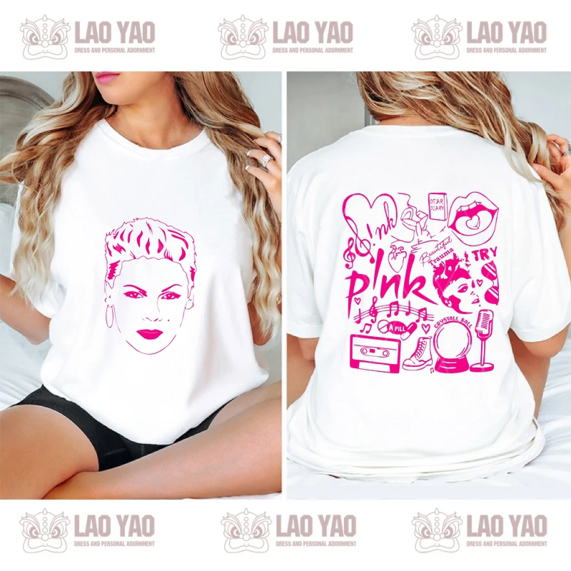 P!nk Women's -shir T Shirt for Men Short Sleeved T-shirt Pink Singer Tour Tops Harajuku Goth Clothes Y2k Clothing