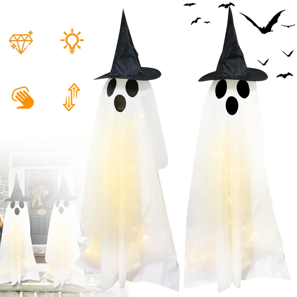 2 Statue di Fantasmi di Halloween, Decorazioni di Fantasmi Luminosi, con Cappelli da Strega, Fantasmi Carini, Riutilizzabili, Accessori Decorativi per Feste, Prato, Portico e Giardino