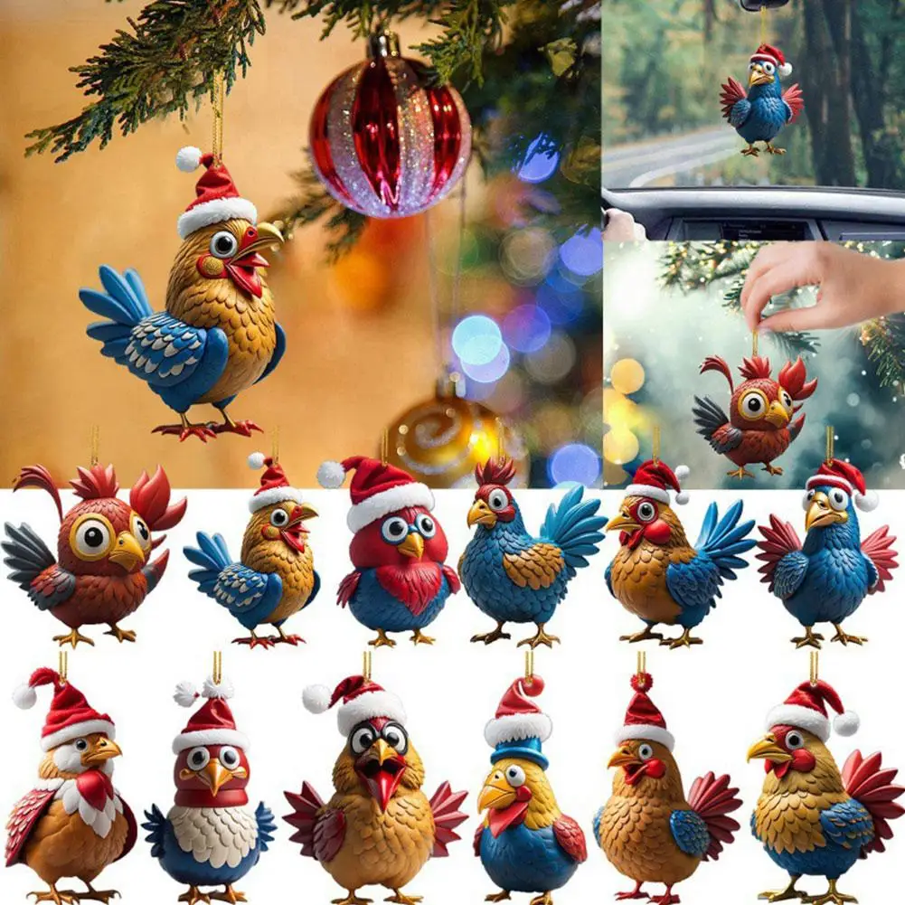 Creative Animal Chicken Rooster Series Pendant Acrylic Keychain For Christmas Tree Decoration Car Key Cock Key Holder X9Y6