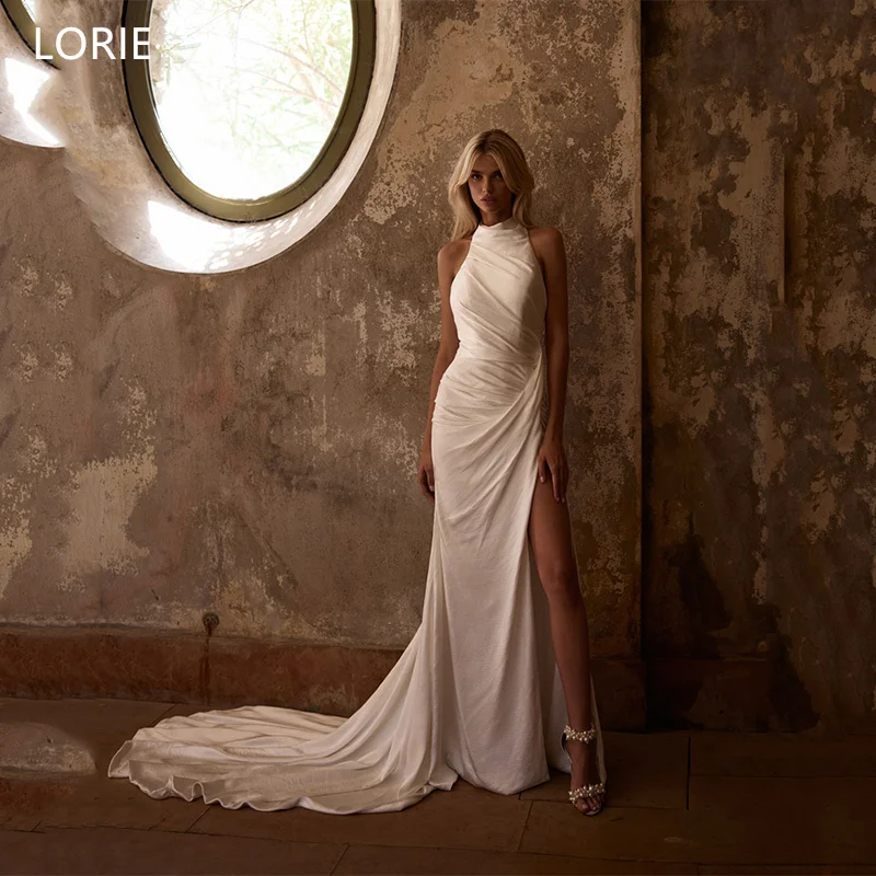 

LORIE Elegant High Neck Wedding Dresses Sleeveless Draped Mermaid Side Slit Bride Prom Gown 2025 Bridal Gowns Customized