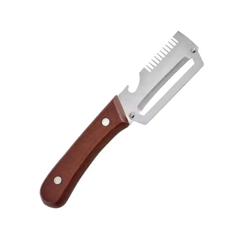 Stainless Steel Vegetable Peeler With Wooden Handle Multifunctional Fruits And Veggies Peeler Bottle Opener For Home Cooking