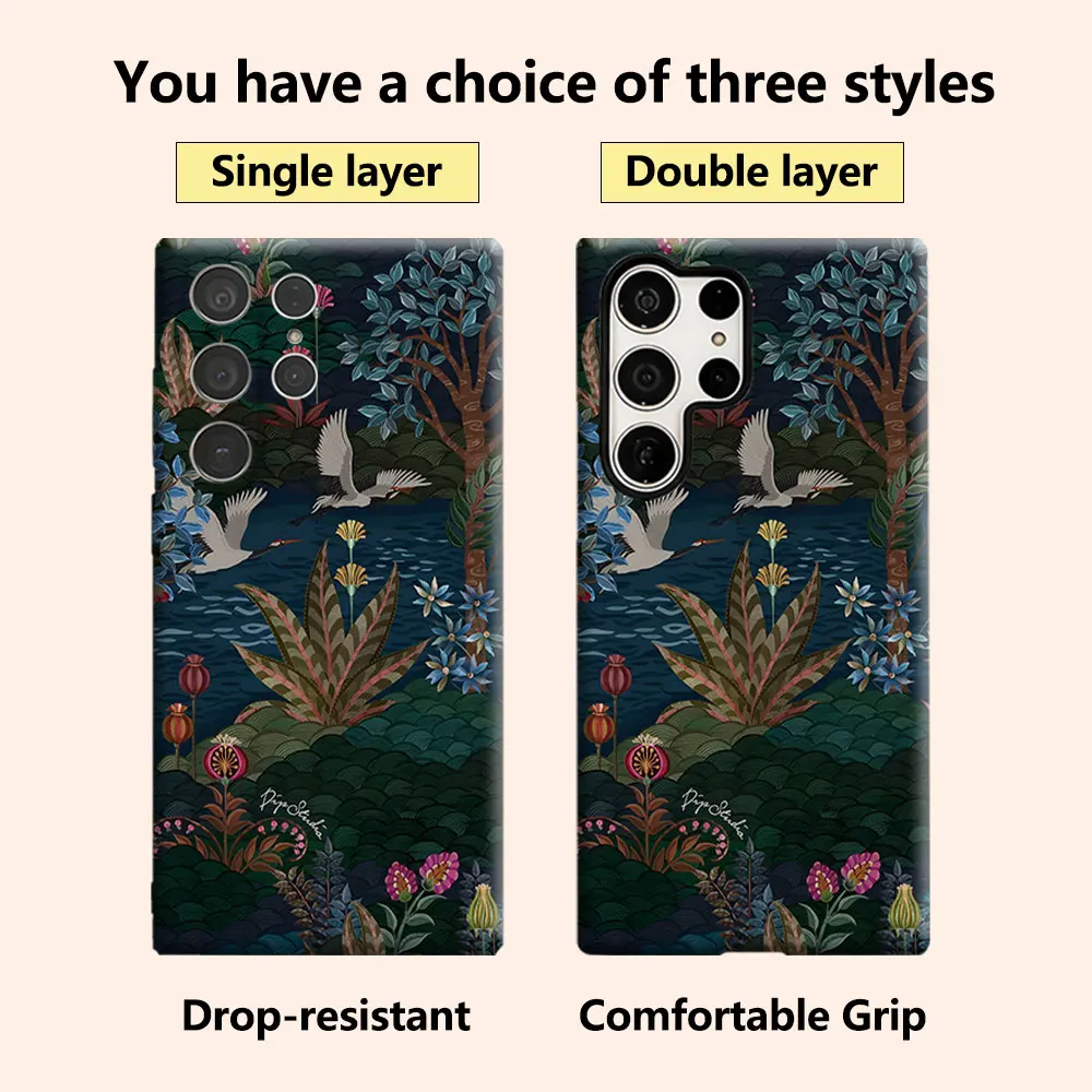 dark jungle crane floral Luxury Fashion Full Lens Protective Case for Samsung Galaxy S26 S25 S24 A56 A36 Plus Ultra