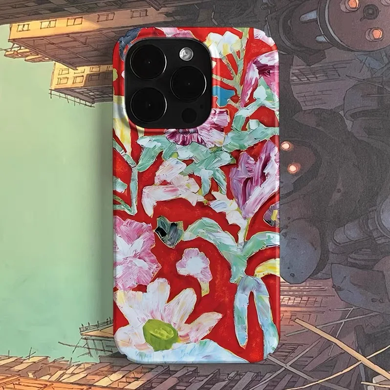 

Red Painted Colorful Flowers Phone Case for IPHONE 17 16E 15 PROMAX 14 Plus 13 12 MINI 11 PRO 16Plus XR XS Acrylic Phone Cover