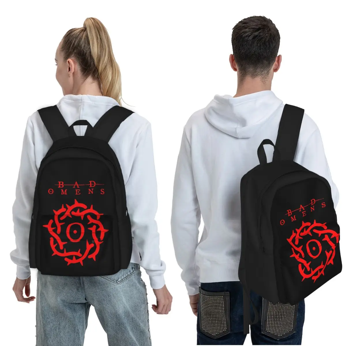 Bad Omens Band LogoStudent Backpack School Bag Hiking Travel Daypack for Men Women Fashion Bookbag Shoulder Bags