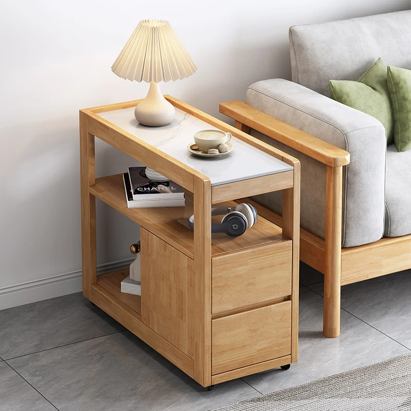 

All solid wood sofa side cabinet side cabinet living room rock slab tea side cabinet