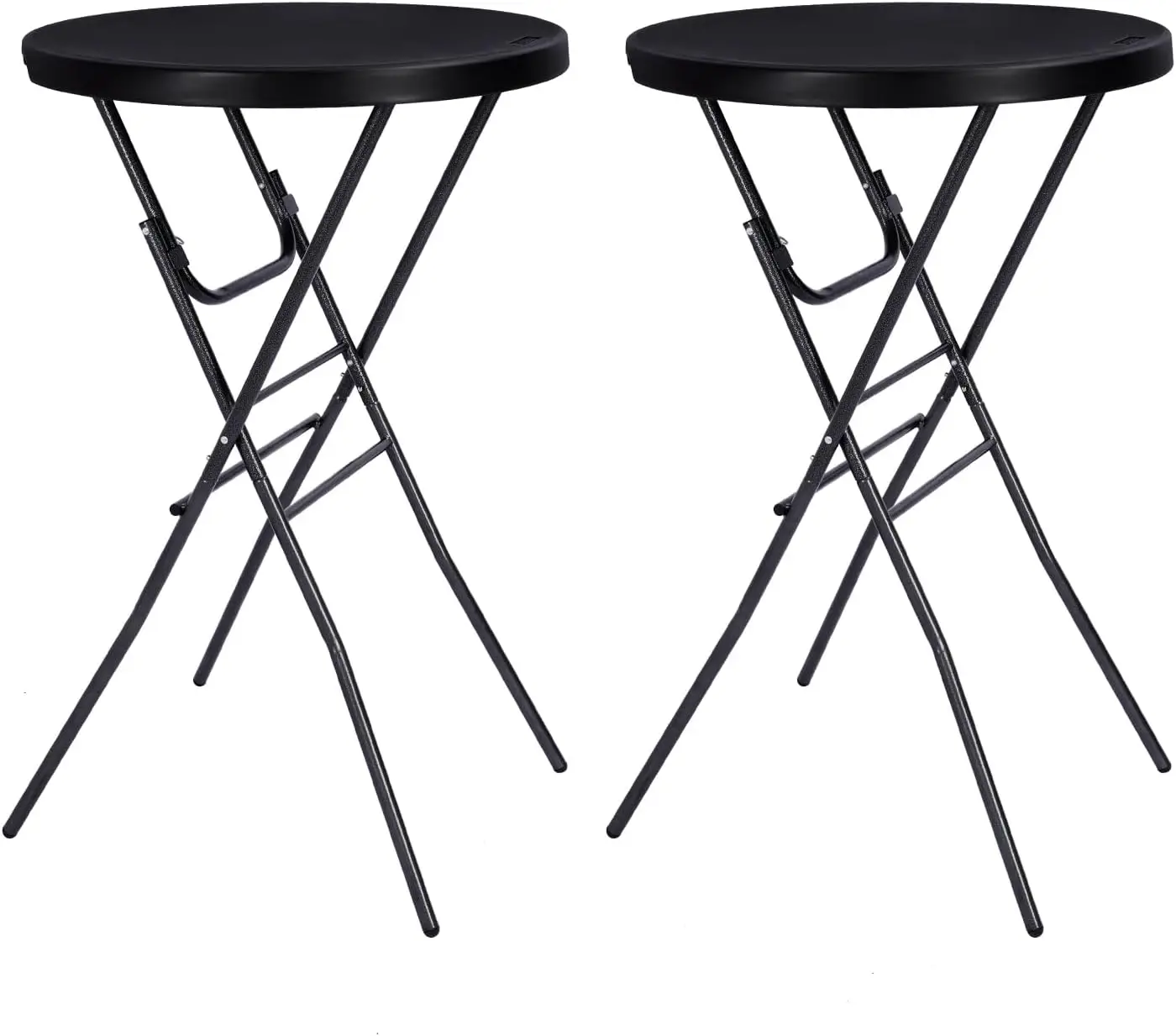 Round 2 Pack Black Folding Cocktail Table Bar Height Foldable Removable Legs HDPE Tabletop 433 Inches Tall Indoor Outdoor Use Pa
