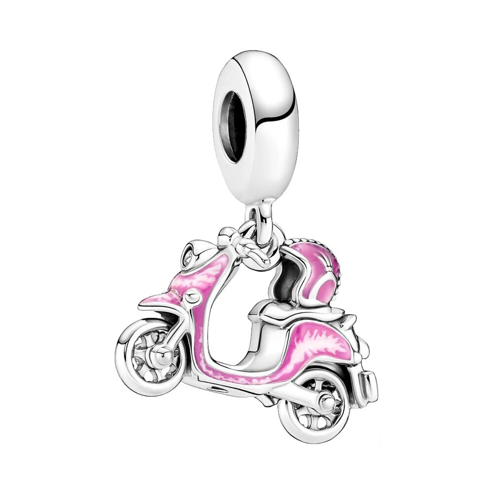 Silver Colour Pink Scooter Fit Pandora Charms Silver Colour Original Bracelet for Jewelry Making