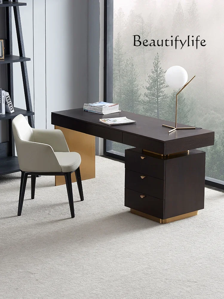 Italian Light Luxury Desk Modern Minimalist Smoked Wood Color Desk Office Computer Desk