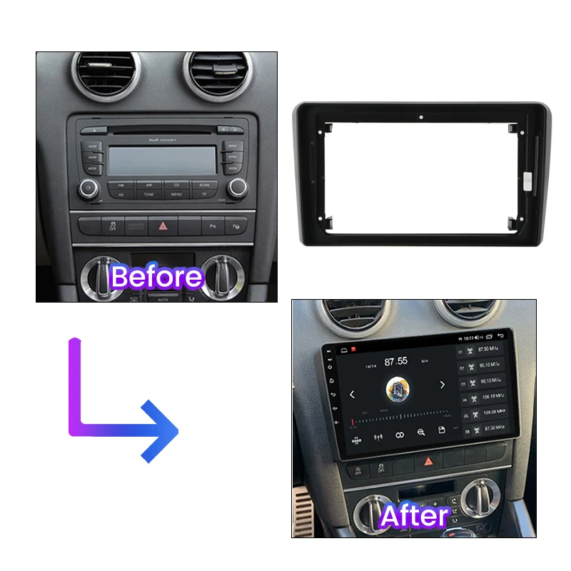2 Din Car Radio Fascia Panel Stereo Adapter Frame Cover Trim for Audi A3 8P 2003 - 2012 Android Screen Canbus Decoder Box Audio