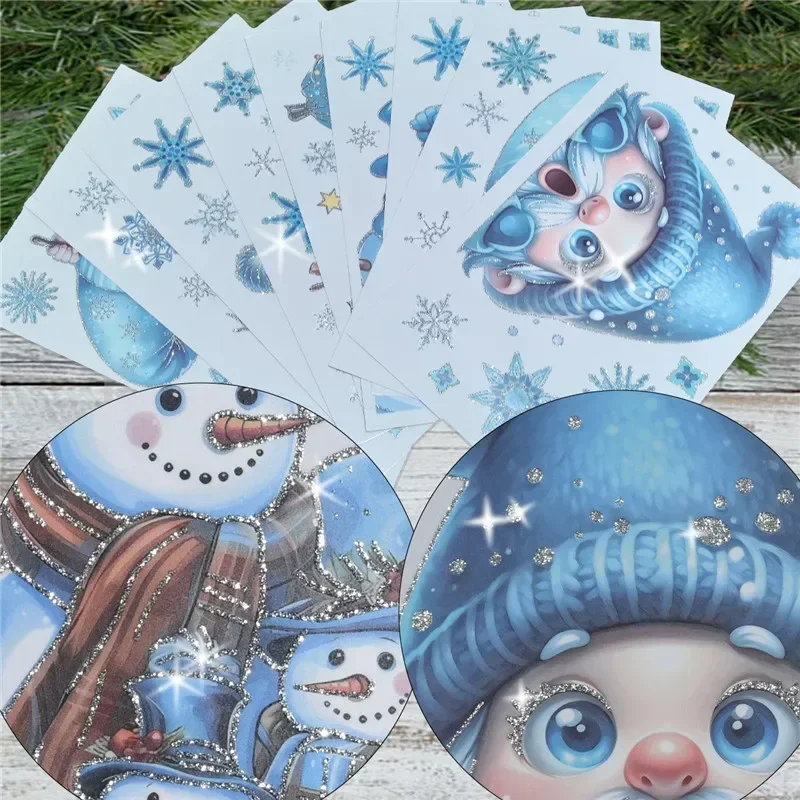 Silver Dust Christmas Sticker Santa Dwarf Snowman Bear Christmas Tree Window Sticker Merry Christmas Party Decoration Sticker