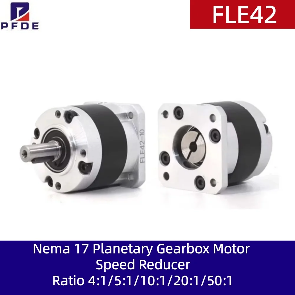 FLE42 Nema 17 Planetary Gearbox Motor Speed Reducer Ratio 4:1/5:1/10:1/20:1/50:1, Input Hole 5mm for Nema17 Stepper Motor