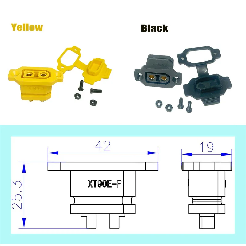 Genuine XT90E-F Battery Connector Kit: 5-piece set of gold-plated, mountable XT90E female connectors, includes 10 AWG silicone w