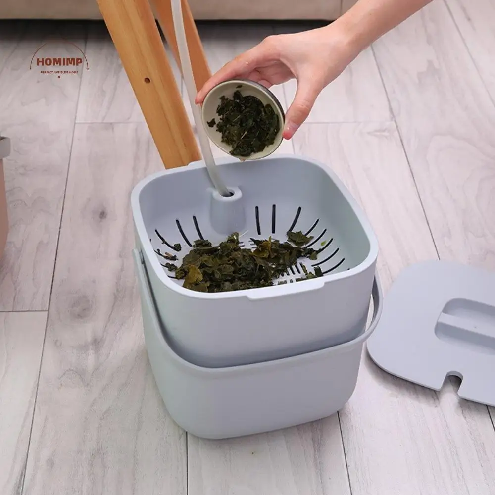 

Household 6.8L Kitchen Food Waste Bucket 2 Tier with Drainer Tea Trash Can with Handle Plastic Garbage Bin Table