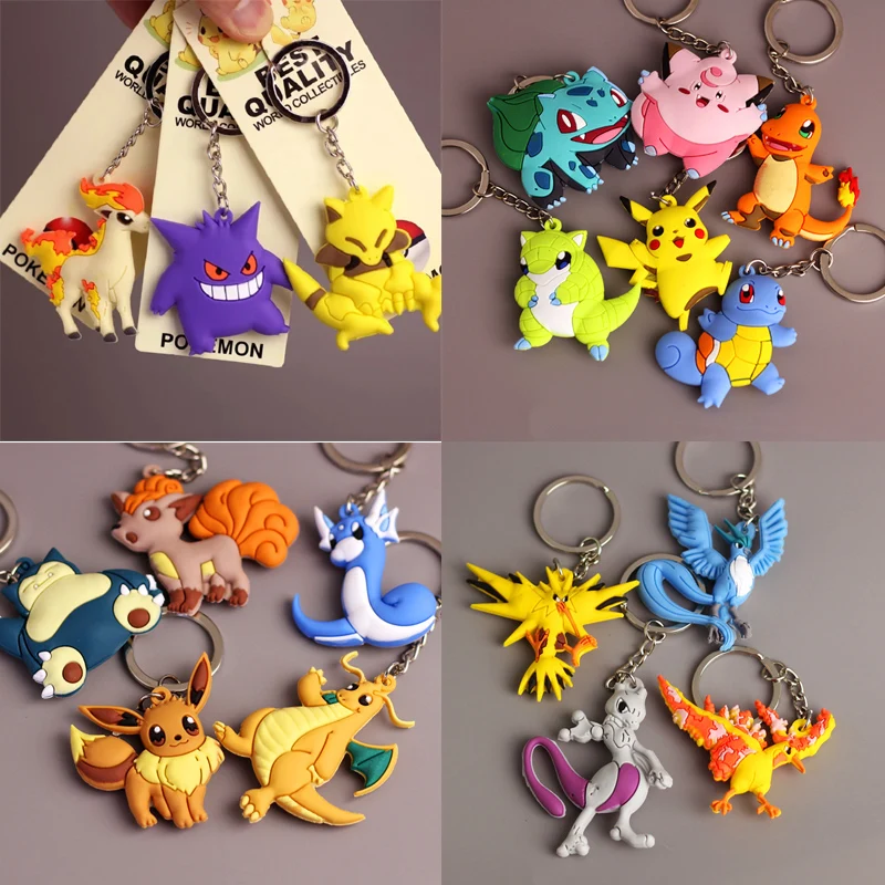 Pokemon Keychain Anime Figure Pikachu Snorlax Anime Fashion Bag Keyring Pendant Accessories Kids Birthday Christmas Gifts