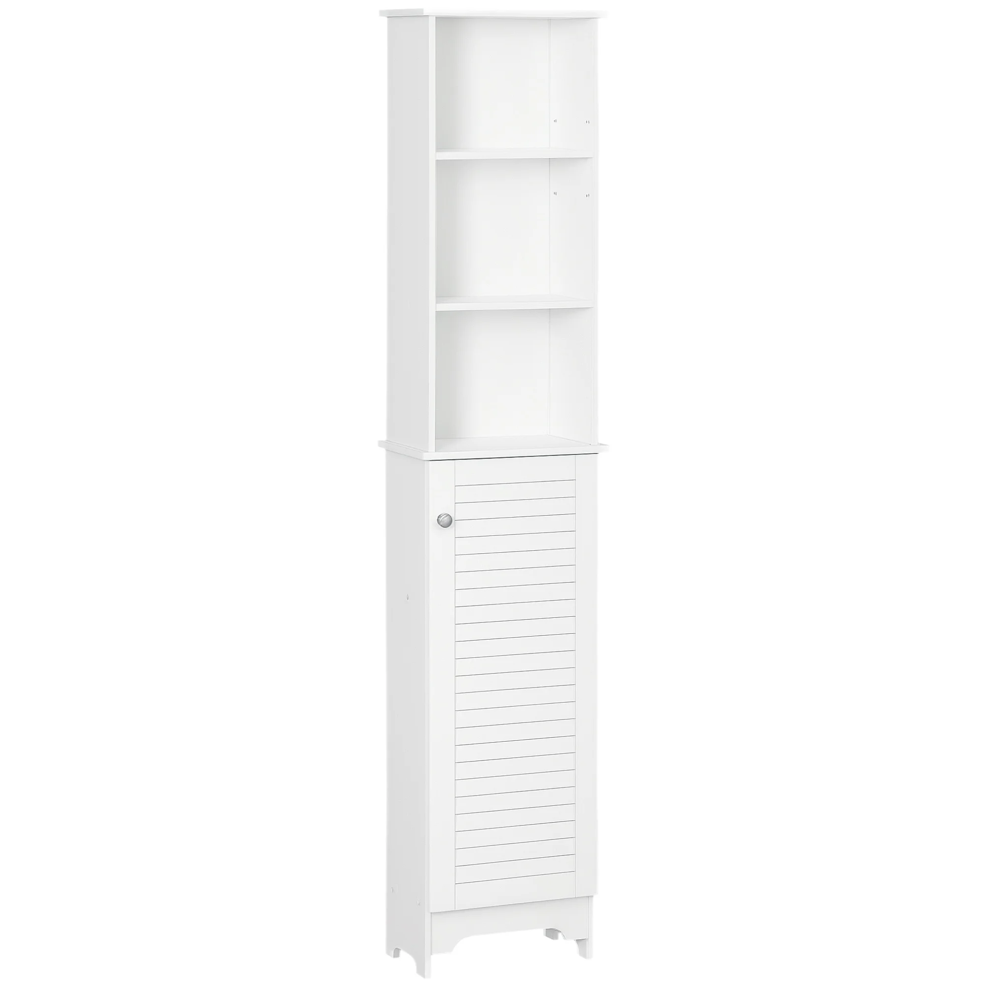 HOMCOM Tall Bathroom Storage Cabinet/Freestanding Linen Tower with 3-Tier Open Adjustable Shelf, White
