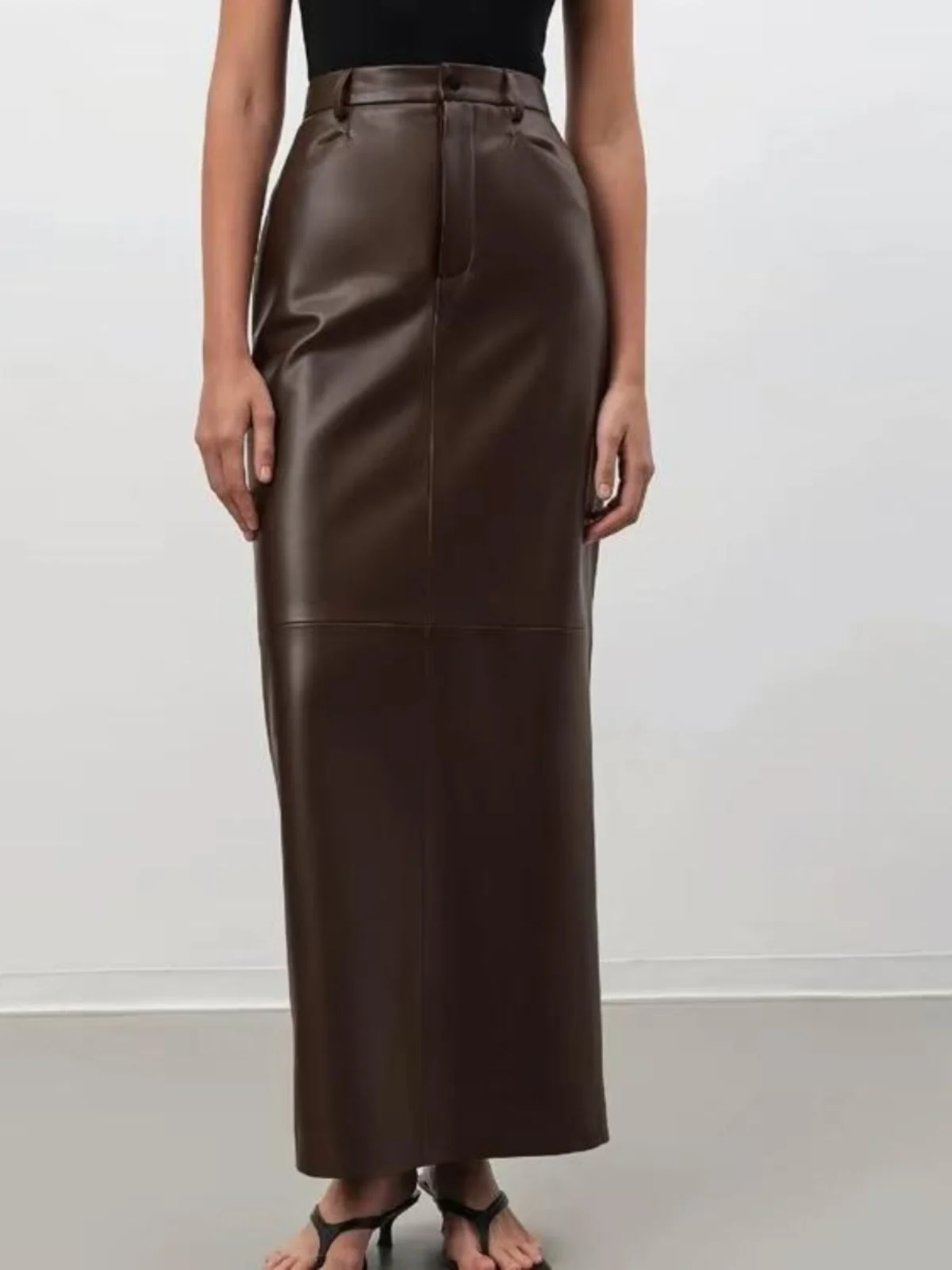 

Ele Retro High-Waisted PU Leather Skirt Bodycon Commute Sle Long A-Line Skirt for Women in Their Late Twenties