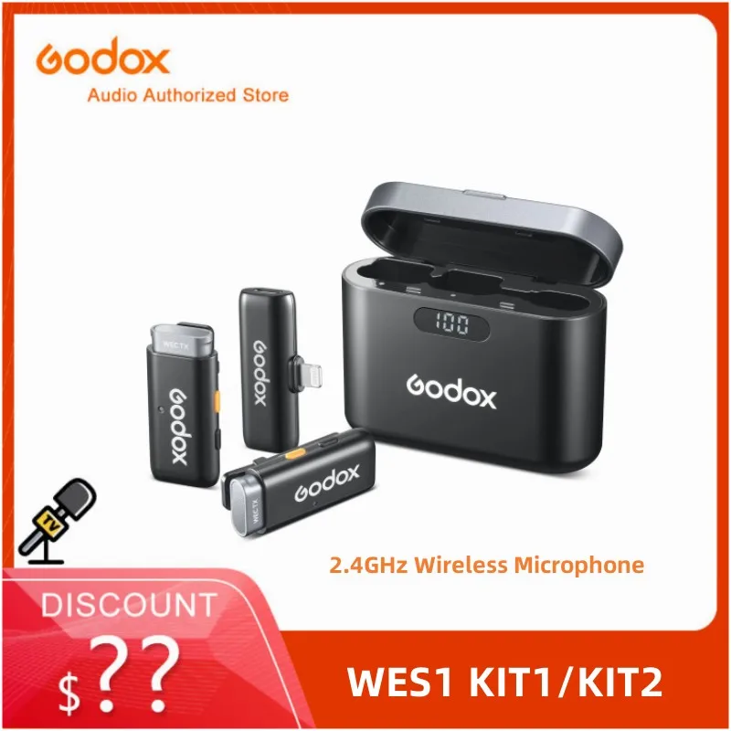 GODOX-Sistema de Microfone Lavalier Sem Fio, Compatível com iOS, Android, Dispositivos Móveis, Vlogging, Transmissão ao vivo, Tiros ao Ar Livre, WES, 2.4GHz