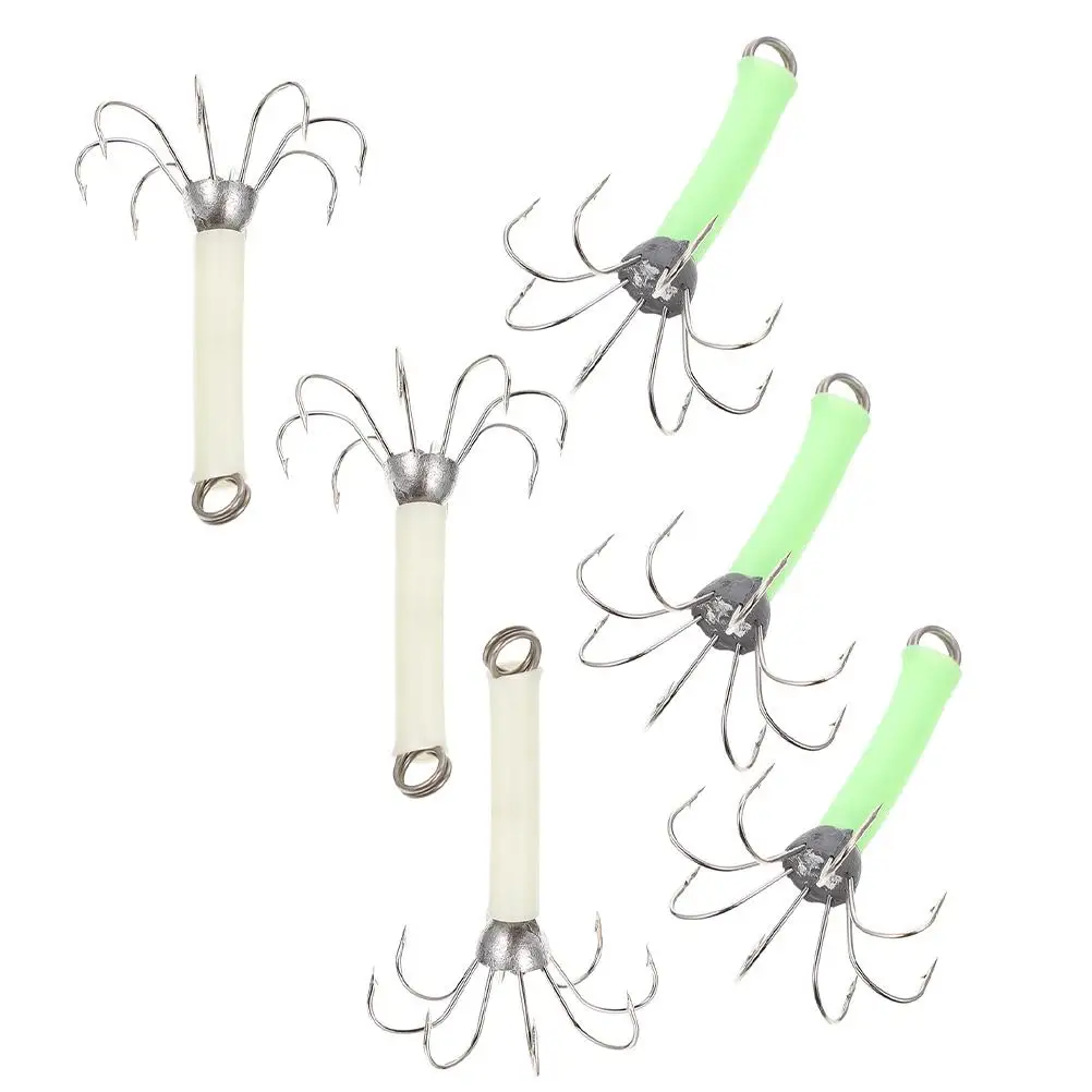 

6pcs Fluorescent Squid Hooks Durable Lure Stainless Steel Bait Night Fishing Tackle Practical Barb Design