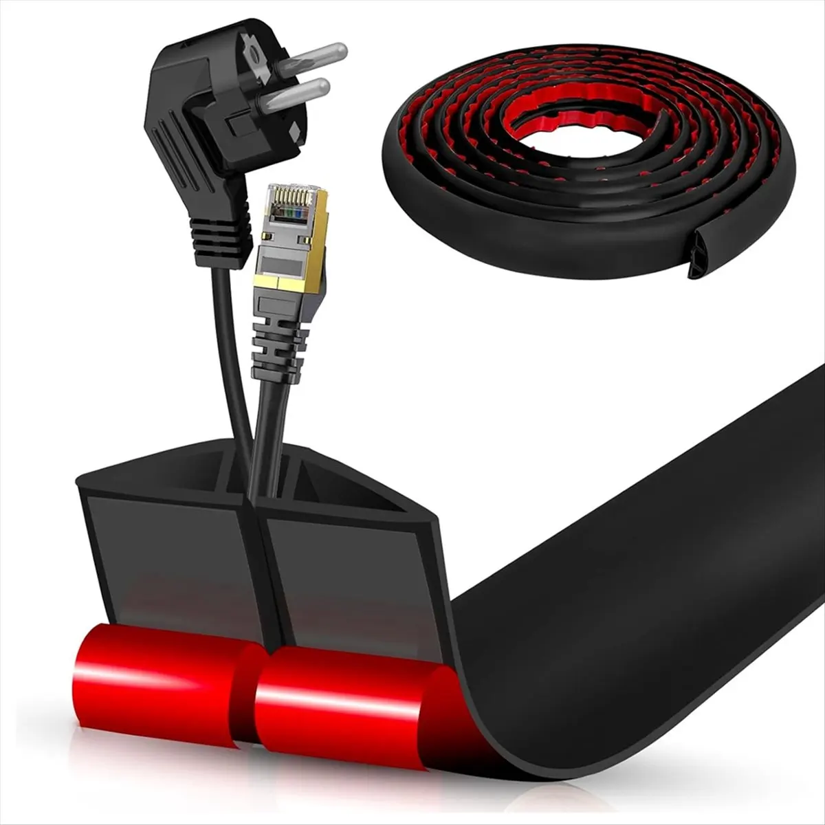 (A32M) Floor Cord Cover Cable Cavity Self Adhesive Cord Hider Floor 10FT Floor Cable Management Power Cord Protector Black