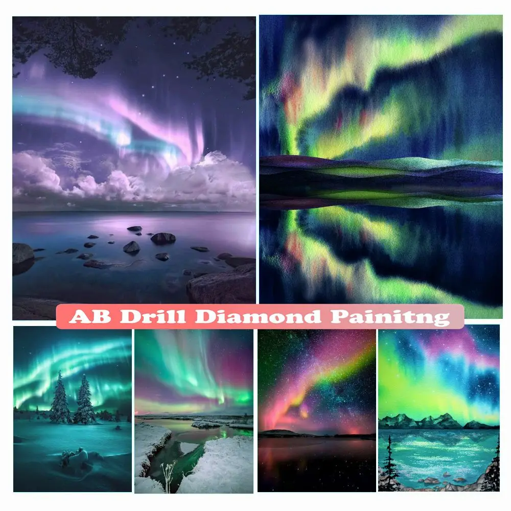 Iceland Aurora Borealis 5d Diy Diamond Mosaic Art Painting New Fantastic Starry Sky Cross Stitch Kit AB Drill Home Decor Gifts